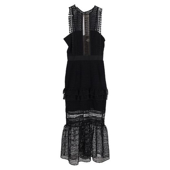 Self-Portrait Laser Cut Midi Frilled Column Dress in Black Polyester - Picture 1 of 6